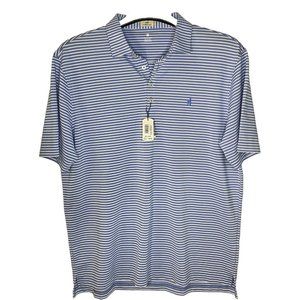 Jonnie O Men's Large Hanging Out Short Sleeve Striped Gulf Blue Golf Polo NWT